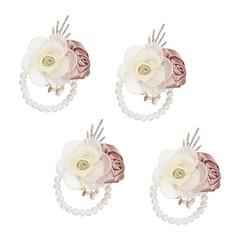 Rose Wrist Corsage, 4Pcs Wrist Corsage Bracelets Flower Wristlet, Dusty Pink