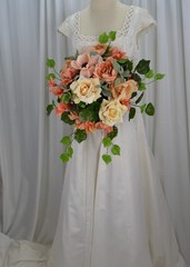 Peaches and Golden Yellows Garden Faux Silk Wedding Bouquet
