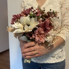 Bridal Wedding Bouquet Hand made Budget Friendly Faux Flowers White Pink Green