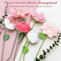 Pink Crochet Flower Bouquet, Handmade Knitted Yarn Rose Flowers with Gift