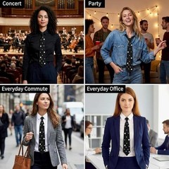 Black Pre-tied Ties with Artificial Pearls Adjustable Uniform Neckties C