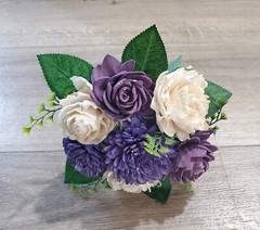 18PC Purple & White Wedding Bridal Bouquet & Sola Wood Bridesmaid Flower Set