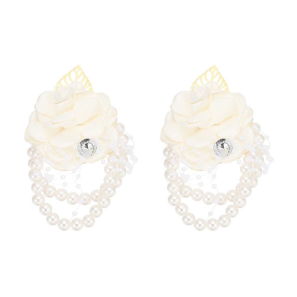 2 Pcs Rose Bridesmaid Wrist Flower Artificial Bride Wrist Cream Color