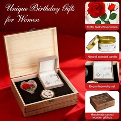 Preserved Roses with Heart Necklace & Candle, Mothers Day Silver