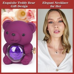 Teddy Bear Preserved Rose Gifts with 100 Languages 6 x 6 x 7.5 inches, Purple