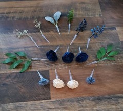 15PC Dusty Blue Wedding Cake Decoration Set White Navy Sola Wood Decor Flowers
