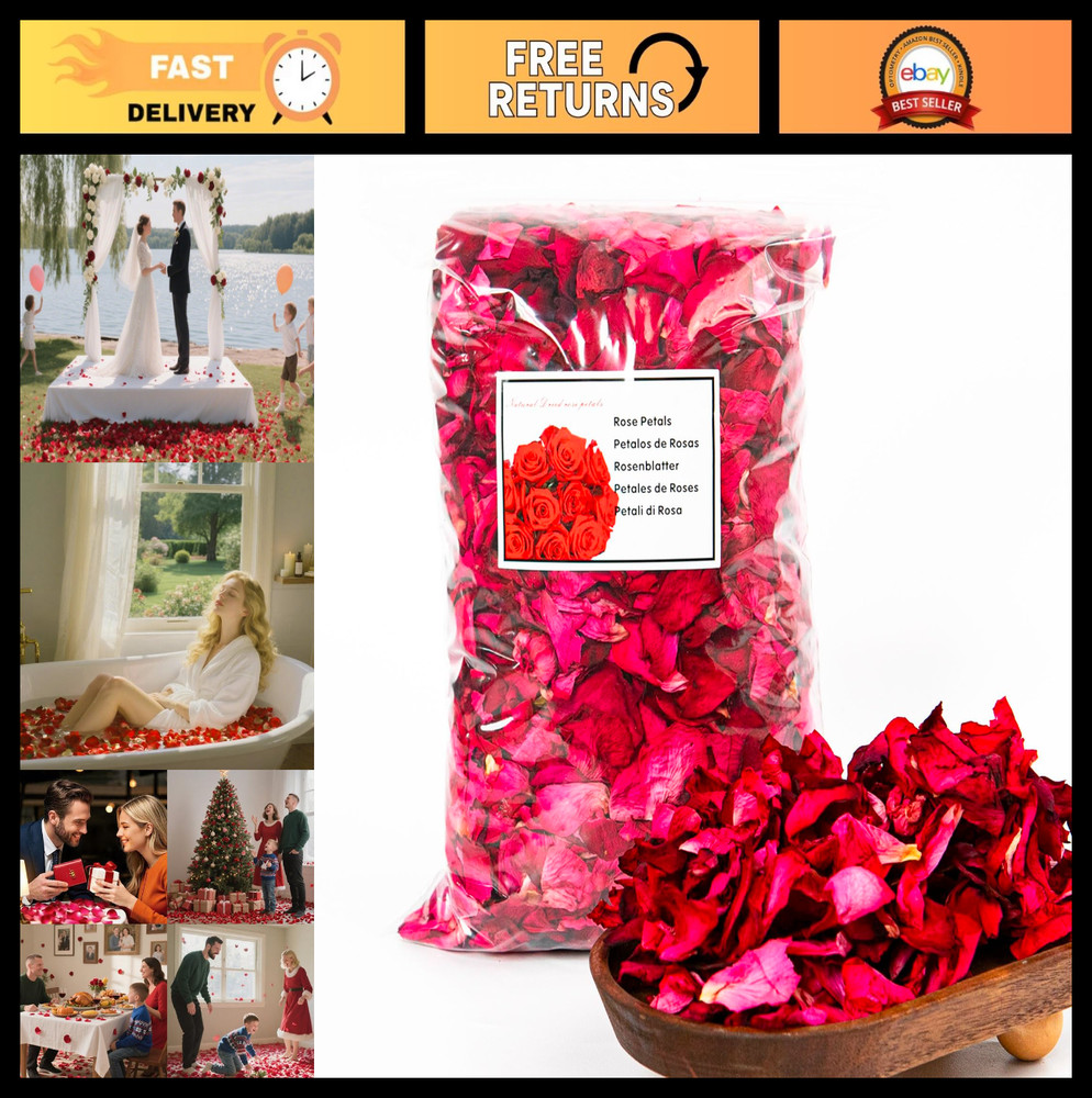 16oz Dried Rose Petals Bulk for Weddings, Bath, Confetti, Flower Girl Decor – 80