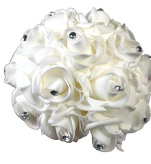 Bridal Wedding Bouquet White Rhinestone Artificial Rose Toss Brooch Bouquet