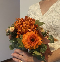 Beautiful Bridal Wedding Bouquet Budget Handmade Faux Flowers Orange Red Yellow