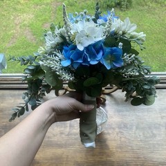 Bridal Wedding Bouquet Budget Handmade Exquisite Faux Floral Blue White Green