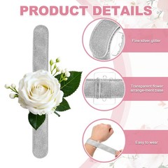 6 Pcs Corsage Wristlet Band, Elastic Wrist Corsage Bracelets Bands, Silver