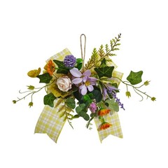 Floral Wreath Artificial Garland Ribbon Bows Spring Summer Party Decor Door Swag