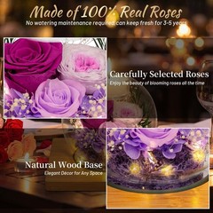 Preserved Purple Real 5 inches x 5 x 3 inches, Three Flowers-purple