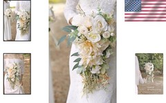 Silk Wedding Bouquet – Beige Rose Eucalyptus, 16.5″ Diameter