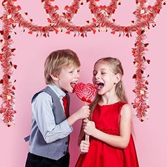 33 Ft Valentine’s Day Tinsel Garland,White Heart Metallic Hanging Garland Red