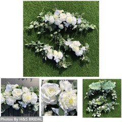 Wedding Arch Flowers,3Pcs Set White Rose Decorative Floral Swags, Artificial Gre