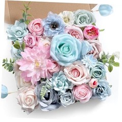 Artificial Flowers Roses Fake Flowers with Stems Blue Pink Artificial Blue&pink