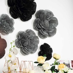6 pack 7″ 9″ 11″ Black and Charcoal Grey Tissue Paper Peony Flowers Backdrop
