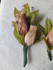 Vintage Artificial Corsage Boutonniere Lot of 5 Prom Wedding Fabric Wood Flowers