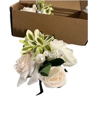 Handmade Rose Pink and White Corsage for Wedding Bridesmaid