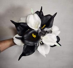Black Ivory White Calla Lily Bridal Wedding Bouquet Accessories