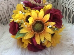 WEDDING FLOWERS BOUQUETS Decorations Sunflowers Burgundy Red 7 Bouquet