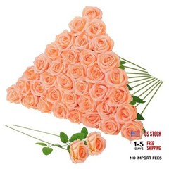 36 Pcs Artificial Roses with Long Stems, Fake Silk Rose Artificial Peach Pink