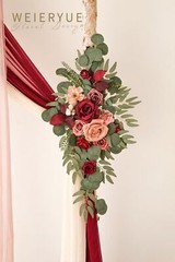 Deluxe Wine Red Artificial Wedding Arch Flowers with Drapes Kit-Pack of 5, 2p…