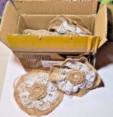 Handmade Burlap Rose Flowers w/Lace DIY pk of 10 *Weddings Occasions Decoration*