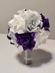 Wedding Bouquet Set Of 18, Bridal Bouquets Corsages Boutonnieres Purple Silver