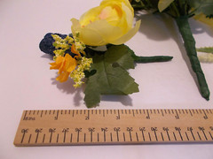 Bridal Denim Roses and Yellow Ranunculus Bouquet & Corsage & Boutonniere Set