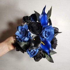 Navy Blue Black Rose Calla Lily Sola Bridal Wedding Bouquet Accessories