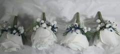 10″ Wide Bridal Bush Bouquet & 14 Corsages – 3 Double Rose Wrist 11 Chest – NEW