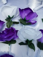 25 PC Wedding Bouquet Package, Purple & White Roses, Wedding Flower Bouquet Set