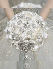 Luxury Satin Rose Crystal Pearl Rhinestone Wedding Bridal Keepsake Bouquet