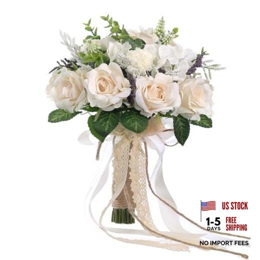 Wedding Bouquets Large for Bride Bridesmaid,White Champagne 9.5 inches
