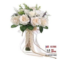 Wedding Bouquets Large for Bride Bridesmaid,White Champagne 9.5 inches