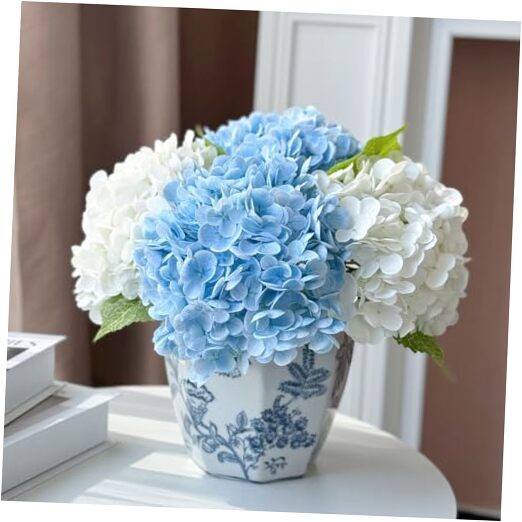 Hydrangea Artificial Flowers 4 Pcs 2 White 2 Light Blue 21 White Light Blue