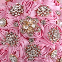 6.3″ Pink Bling Brooch Bouquet – Artificial Rose Flower for Bridal, Bridesmaid,