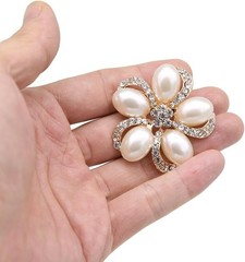 Elegant Rose Gold Rhinestone & Pearl Brooch Set for Bridal & Crafts