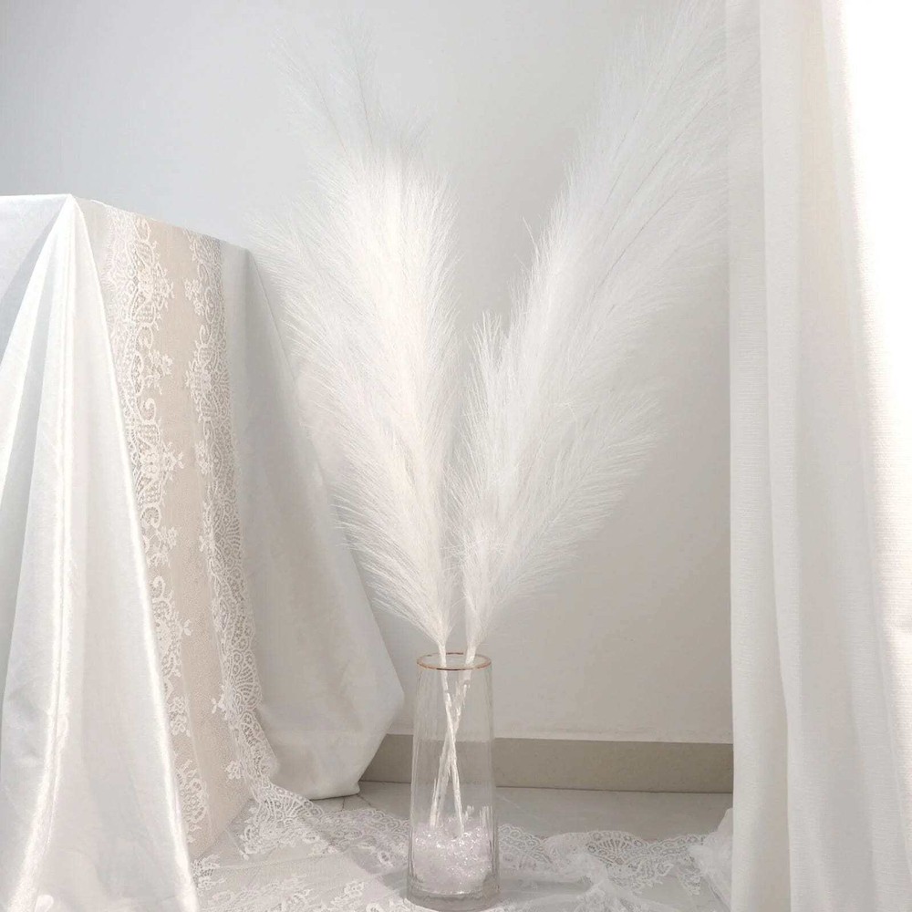 3 WHITE 44″ ARTIFICIAL Pampas Grass SPRAYS Faux Plant STEMS Party Decorations
