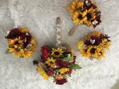 Wedding flowers bridal bouquet decorations 6 Bouquet Sunflower Burgundy and red