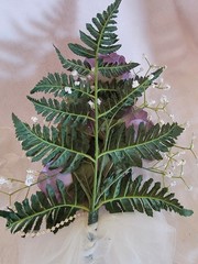 Wedding Bouquet Set – Purple Cream and White with Pearl Accents