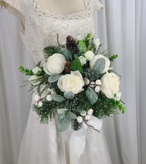 Woodsy Winter White Faux Silk Wedding Bouquet
