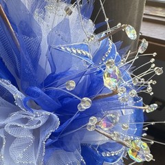 Artificial Blue White Wedding Door Hanger Wreath, Ribbon & Crystal Beads Floral