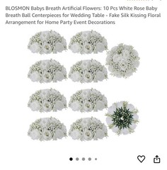 BLOSMON Fake Flowers Wedding Centerpieces 10 Pcs White Rose Babys Breath