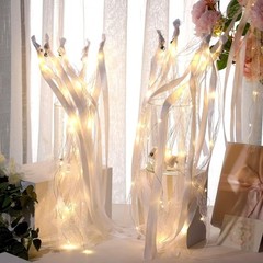 24 Pcs LED Wedding Ribbon Fairy Wands & Silver Bells – Warm White Glow