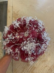 Burgundy/ Maroon Ramo Quinceañera Ribbon/ Clear Crystals / Beads Bouquet