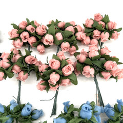 Polyester Rose Buds Flower 4″ Wire Stem Bouquet Wreath Craft Pink Blue Black