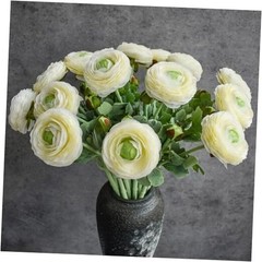 10Pcs White Ranunculus Artificial Flowers Silk 10 Creamy White Ranunculus